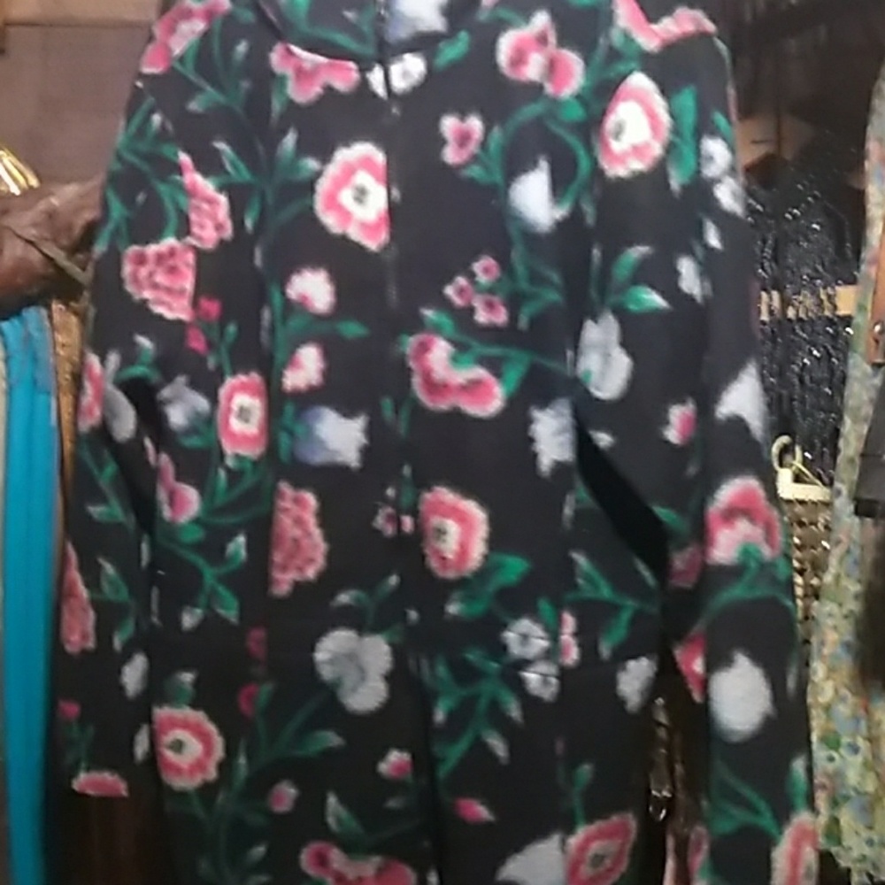 Floral polar fleece zip up jacket